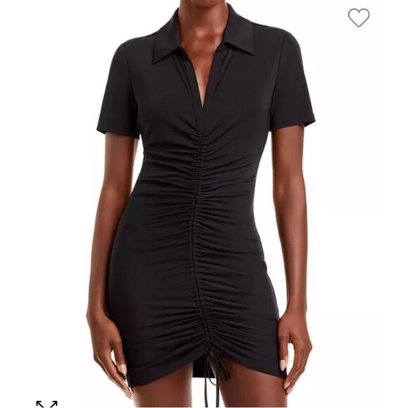 Alice + Olivia Classics Marsha Ruched Polo Collared Mini Dress Black Size Small - Picture 1 of 16